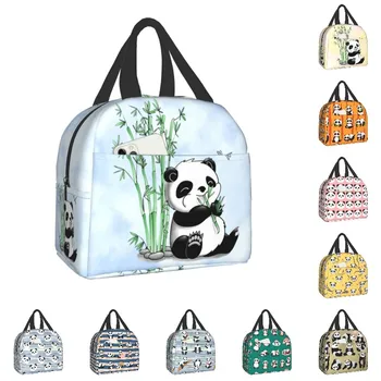 Случайна чанта за обяд с изображение на мечка Панда, за къмпинг, за пътуване, Преносим термоохладитель, обяд-бокс за жени, деца, чанти за съхранение на храна за пикник