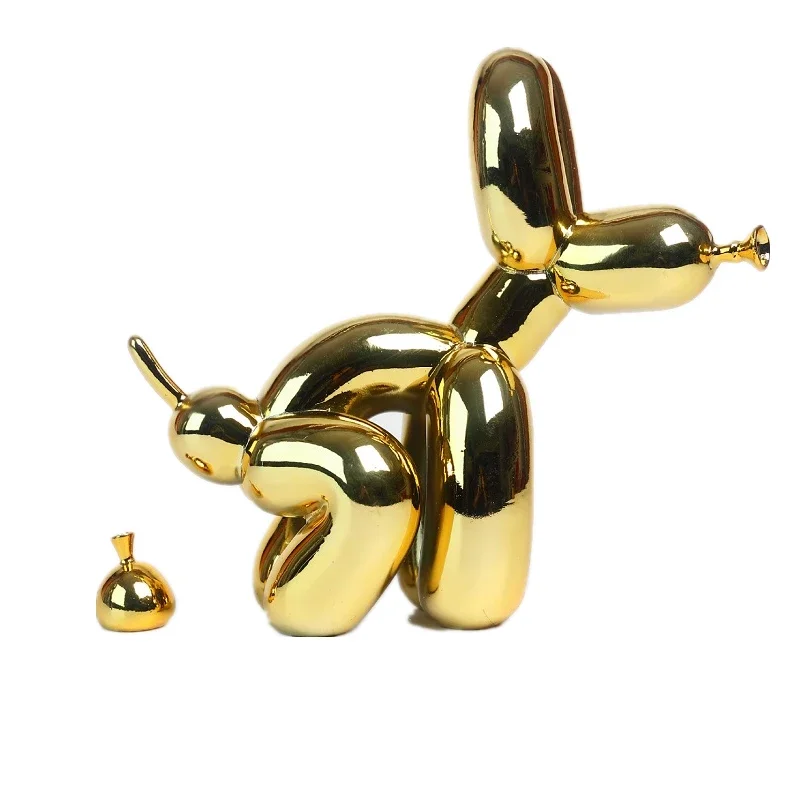 Балон Куче Статуя на Кучешки Изпражнения Скулптура на Животното от смола Декорация на Дома, плавателни съдове От смола Офис декор Стои черно златни