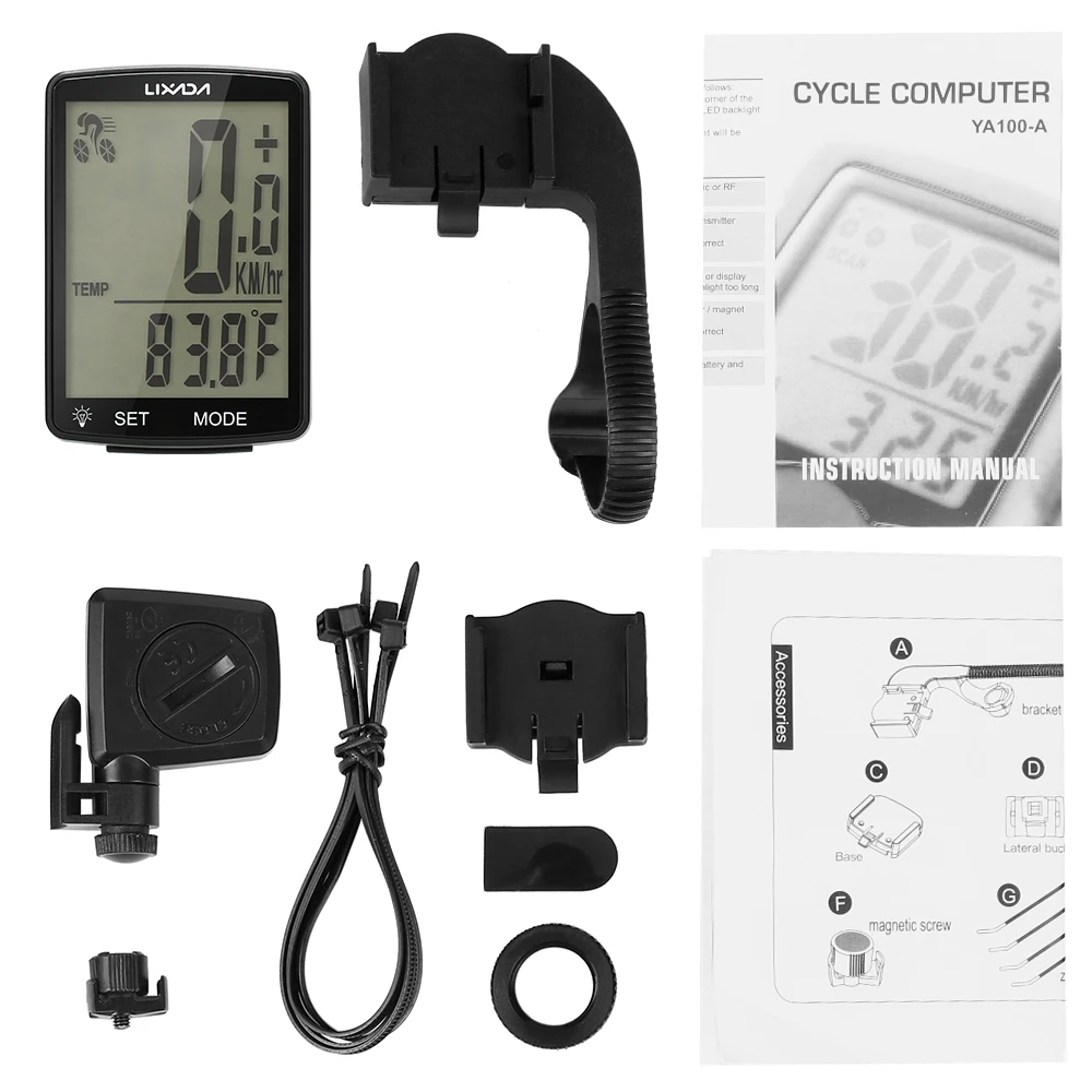 Безжична велокомпьютер, многофункционален LCD екран, Скоростомер, Километраж, Водоустойчив IPX6, Хронометър за измерване на температурата на Мотора