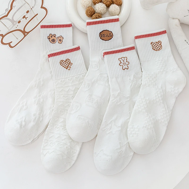 Бели Японски Чорапи със средна Дължина, с Лък, Летни Чорапи Jk с папийонка, Дантелени Чорапи в стил 