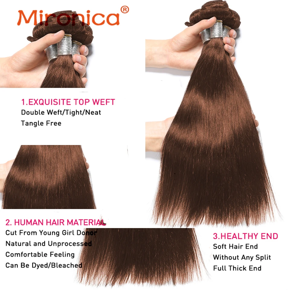 Бразилски Пряка Връзка на човешки косъм Шоколадово-кафяв цвят с цип от 100% Естествени човешки коси, Тъкане от естествена коса Remy, Натрупването на човешки косъм