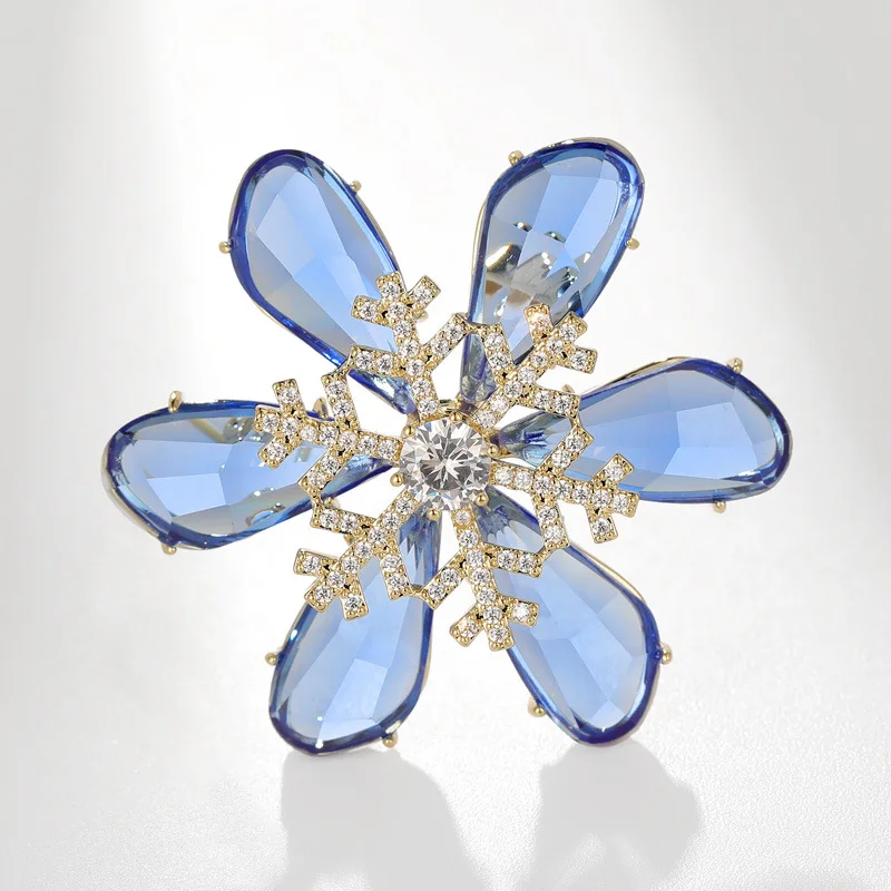 Брошка във формата на синьо цвете премиум клас, която може да се върти, аксесоар-шнола във формата на снежинки от цирконий
