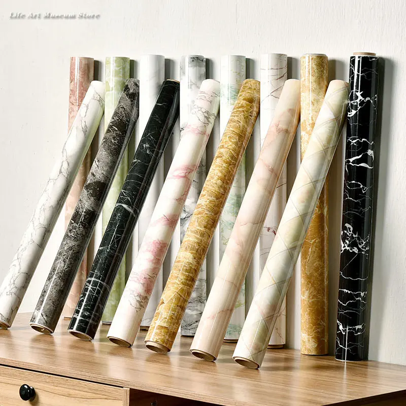 Винил Мрамор самозалепващи PVC тапети Ширина 60 см, Домашни декоративни водоустойчиви стикери за стена, кухненски плот, за украса на стени