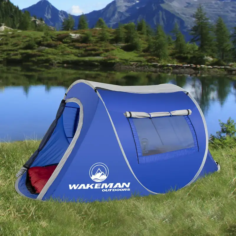 Всплывающая палатка за 2 души - Водоустойчив палатка от полиестер за къмпинг и планинарство с дождевиком, колове за палатки и чанта за носене - Blu