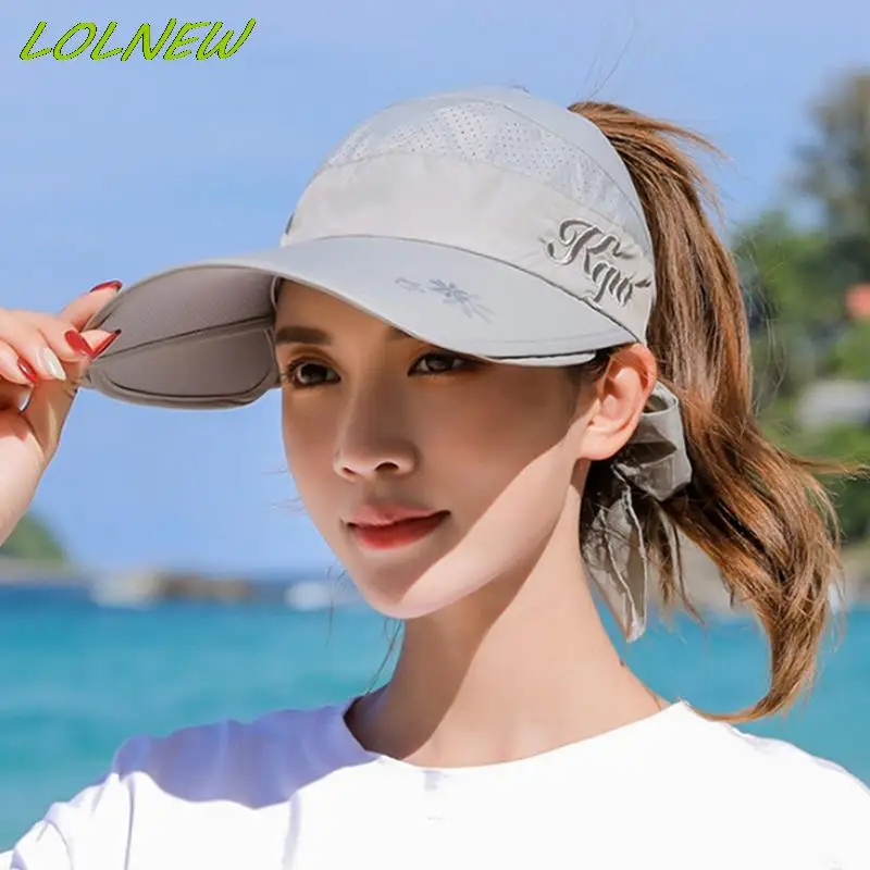 Дамски летни слънчеви шапки разтегателен козирка, шапки женски scalable краищата на Горната празна бейзболна шапка с UV защита за открит плаж НД шапки 