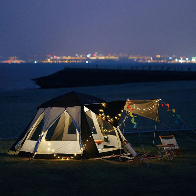 Двойна водоустойчив UV-защита на плажна палатка Тръбна шатра сгъваема преносима палатка, палатки за нощуване на открито