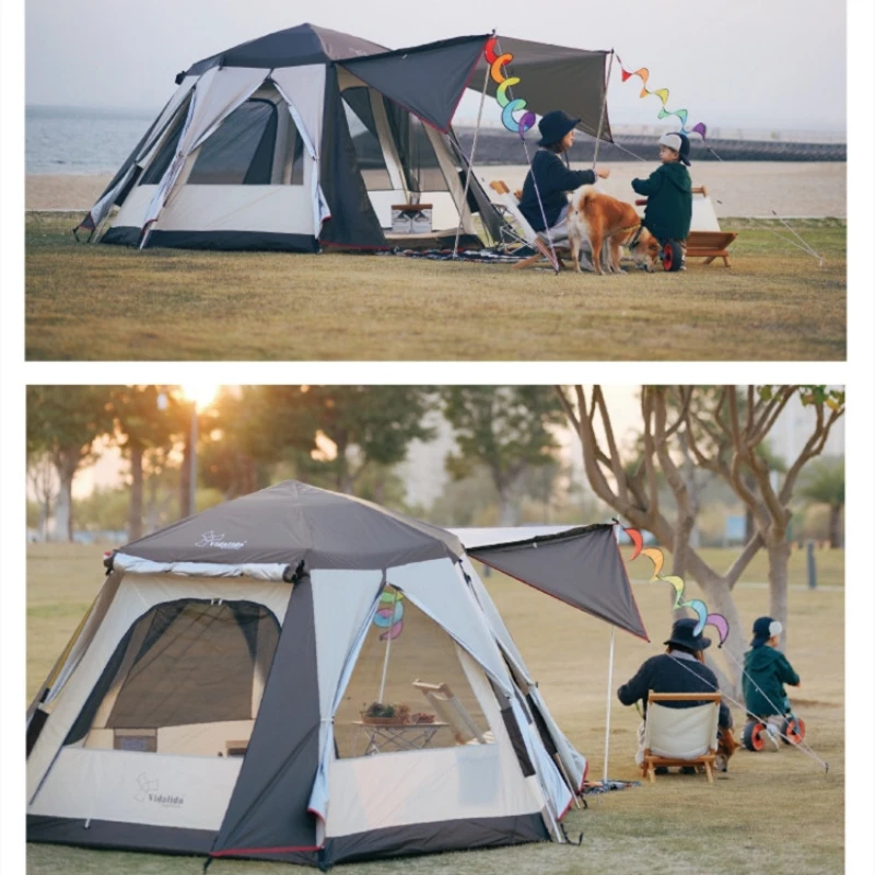 Двойна водоустойчив UV-защита на плажна палатка Тръбна шатра сгъваема преносима палатка, палатки за нощуване на открито