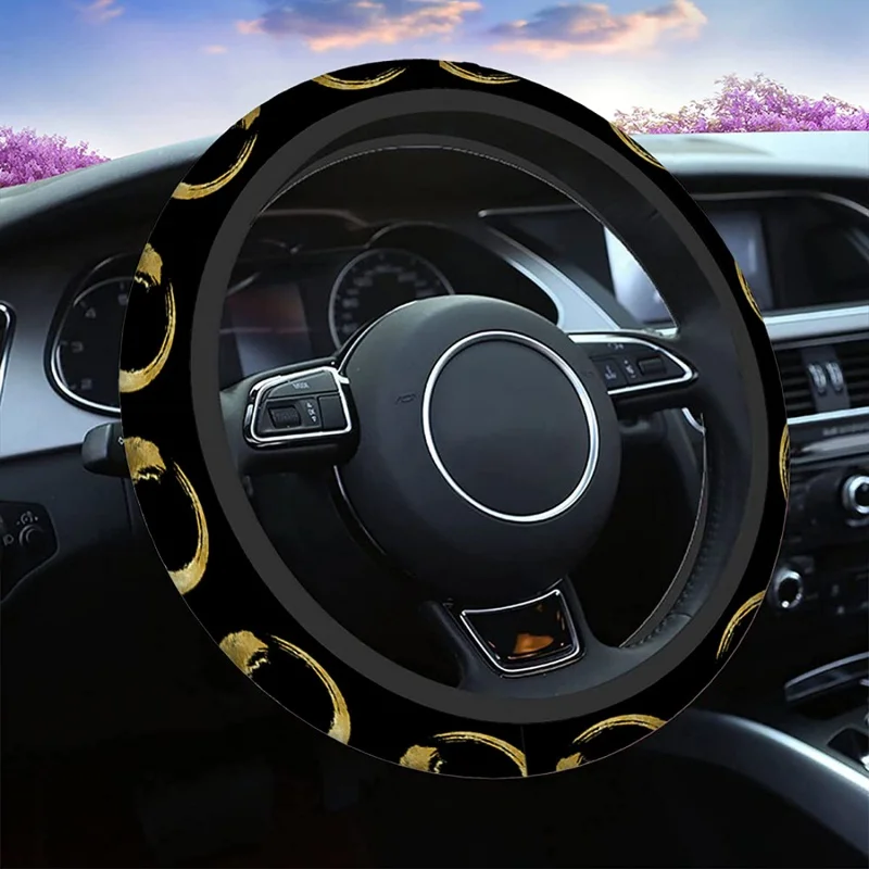 Златна Капачка на волана, черно-златен дизайн, устойчива на плъзгане на опаковки за автомобилни колела, съвместима с повечето леки автомобили и камиони с диагонал 15 инча
