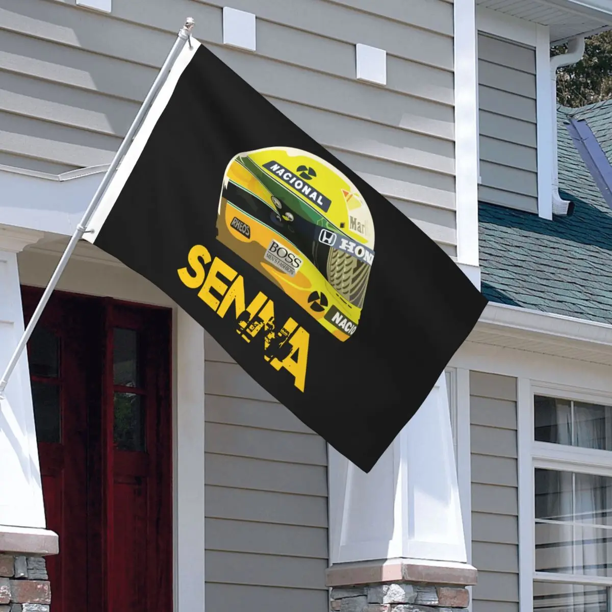 Каска Айртон Сена, Състезателен Флаг, Ярък Цветен Уличен Банер, Полиестер, Декорация на стените в дома стаята на Общежитието, 90x150 см