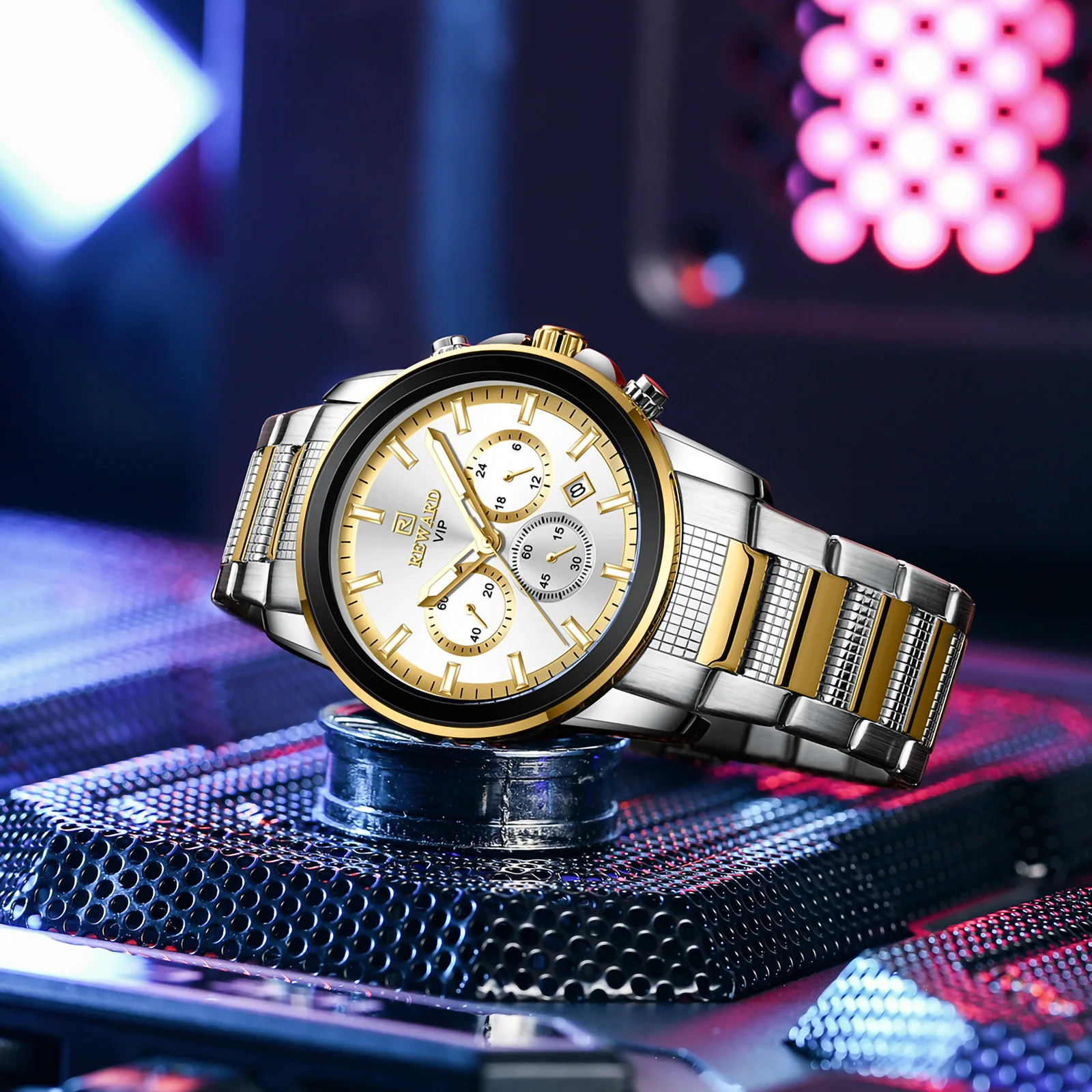 Класически маркови бизнес мъжки часовници, Военни Водоустойчив мъжки часовник с светящимся хронограф, кварцов часовник от неръждаема стомана + кутия за часовници