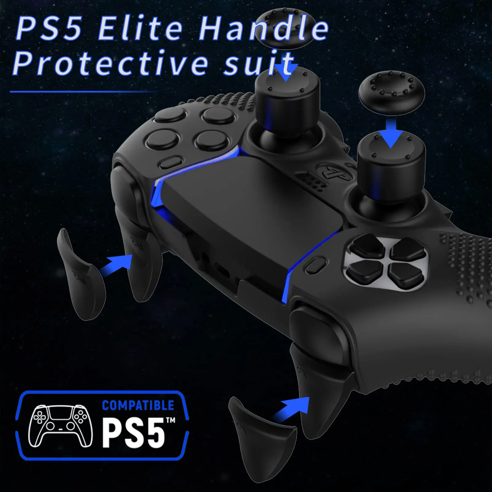 Кожата контролер PS5 за Playstation 5 DualSense Wireless Edge Controller с 4ШТ капачки за улавяне на палеца + удължител на спусъка L2 R2