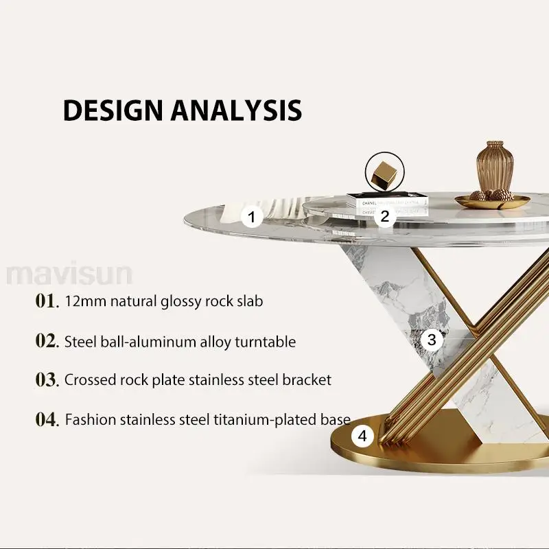 Кръгла маса от неръждаема стомана с въртяща се на 360 ° плавно завъртане на масата, Дизайнерски каменна печка, кухненска маса, стол Esstisch, мебели за трапезария