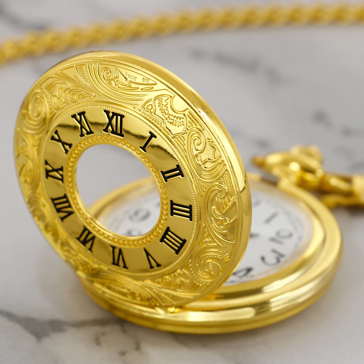 Луксозни Златни Кварцов Джобни часовници За Мъже И Жени, Кух орган с римски цифри, Винтажное Огърлица, най-Добрите подаръци reloj hombre