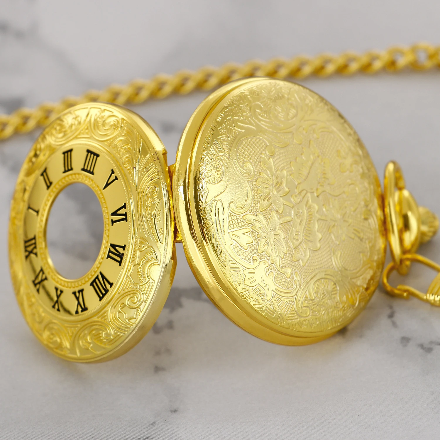 Луксозни Златни Кварцов Джобни часовници За Мъже И Жени, Кух орган с римски цифри, Винтажное Огърлица, най-Добрите подаръци reloj hombre