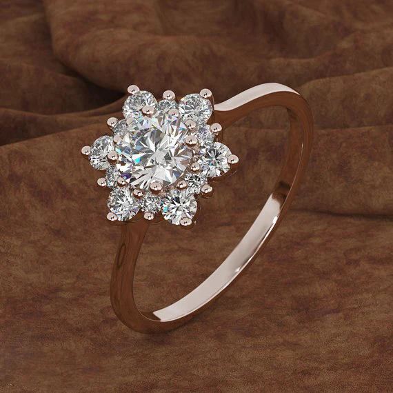 Луксозно Дамско пръстен във формата на Снежинки, Модерен пръстен от жълто и Розово злато с кристали и камък Цирконий, Реколта сватбени пръстени За жени