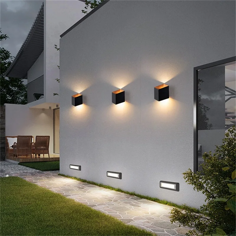 Метални Квадратни Външни стенни лампи, модерен водоустойчива led проста лампа за дома, верандата, балкона, Вила