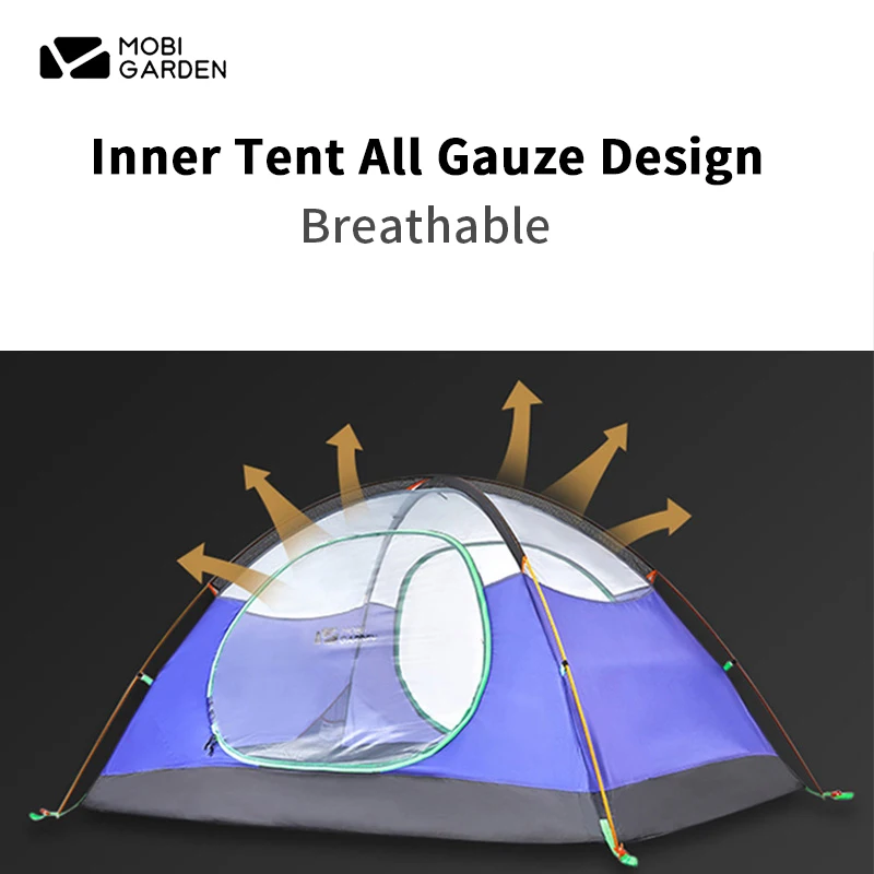 МОБИ GARDEN Camping Tent AIR Upgrade 1-4 Човека Ветрозащитный 7 Клас Преносим 1,9 кг Водоустойчива 2000 мм Алуминиев Полюс LengShan Нова