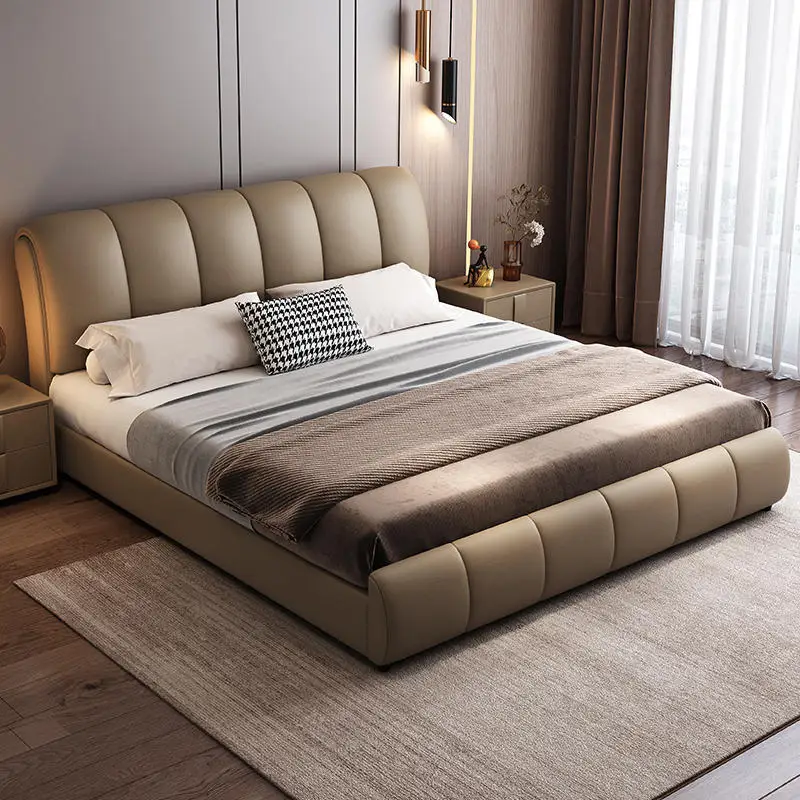 Модерна минималистичная кожено легло, лесно лукс, 1,5-метрова двойно легло в основната спалня, 1,8-метрова двойно легло, тъканно легло без технология на измиване