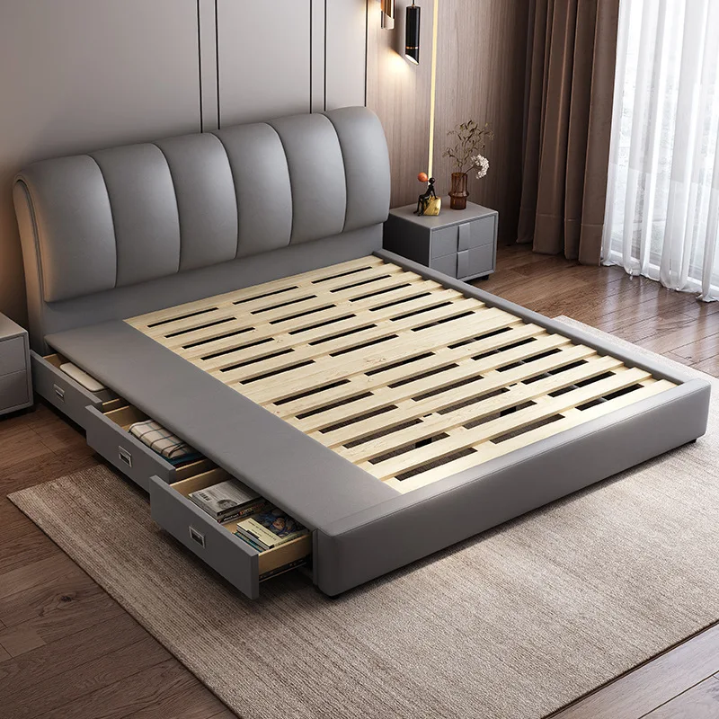 Модерна минималистичная кожено легло, лесно лукс, 1,5-метрова двойно легло в основната спалня, 1,8-метрова двойно легло, тъканно легло без технология на измиване