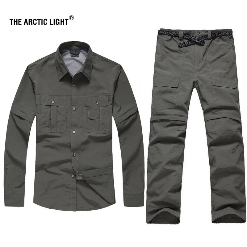 Мъжки тактическа риза и панталони TRVLWEGO За Преходи, Бивакуване на открито, устойчиви на UV, Бързосъхнеща, Подвижни комплект работни облекла за риболов