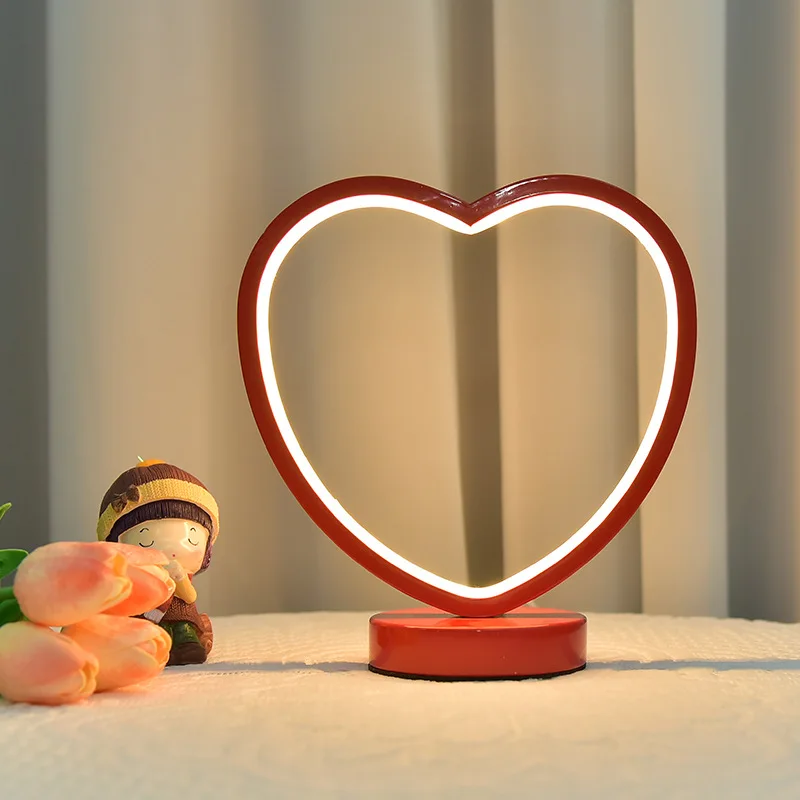 Настолна лампа във формата на сърце за сватба, Червена светодиодна настолна лампа с плавно затъмняване, Нощна лампа за спални, лека нощ, подарък за сватбената стая