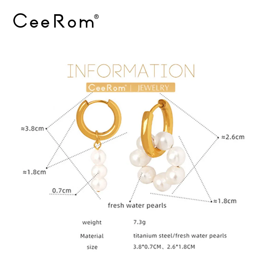 Обеци с естествени перли CeeRom За жени, обеци от неръждаема стомана Златист цвят, Модни бижута, Подарък за Окачване
