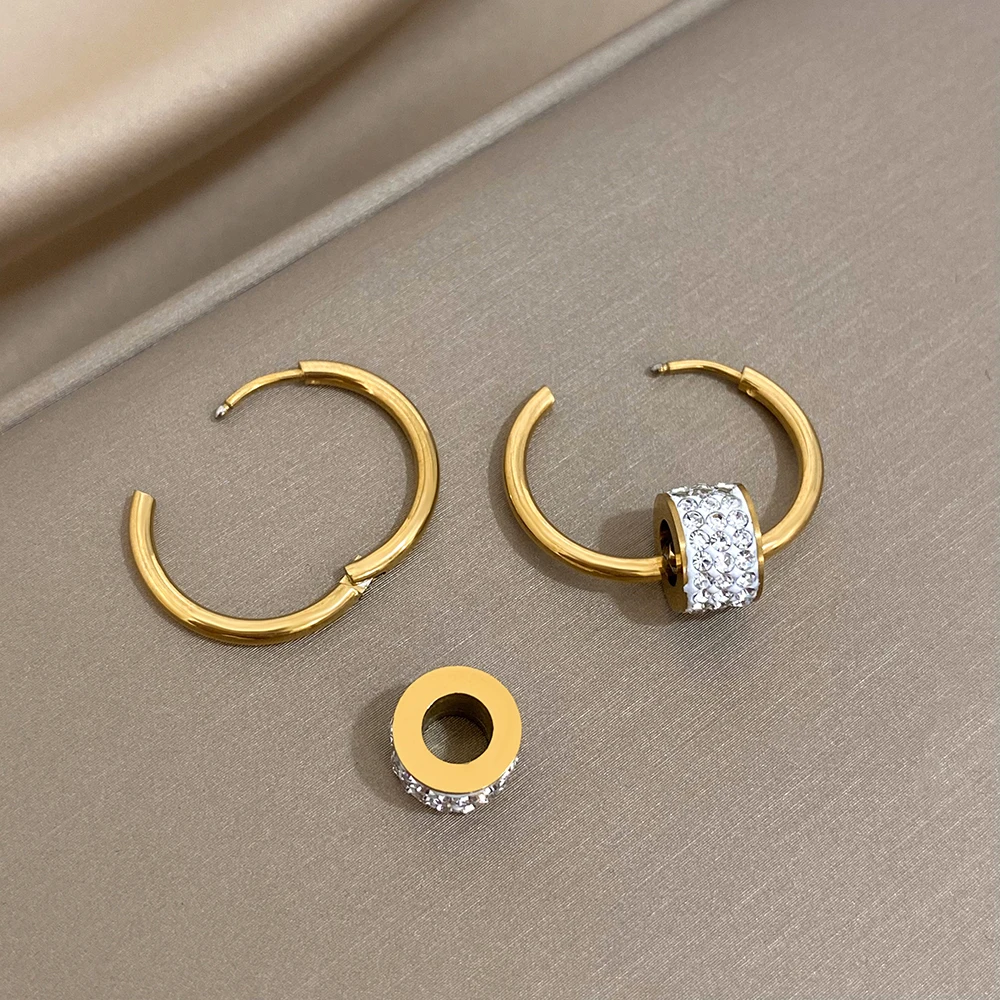 Обеци-халки от неръждаема стомана DODOHAO 316L с кръгли мъниста от цирконий за жени, Нова мода обтегач за уши, бижута Huiggies 20 мм и 25 мм