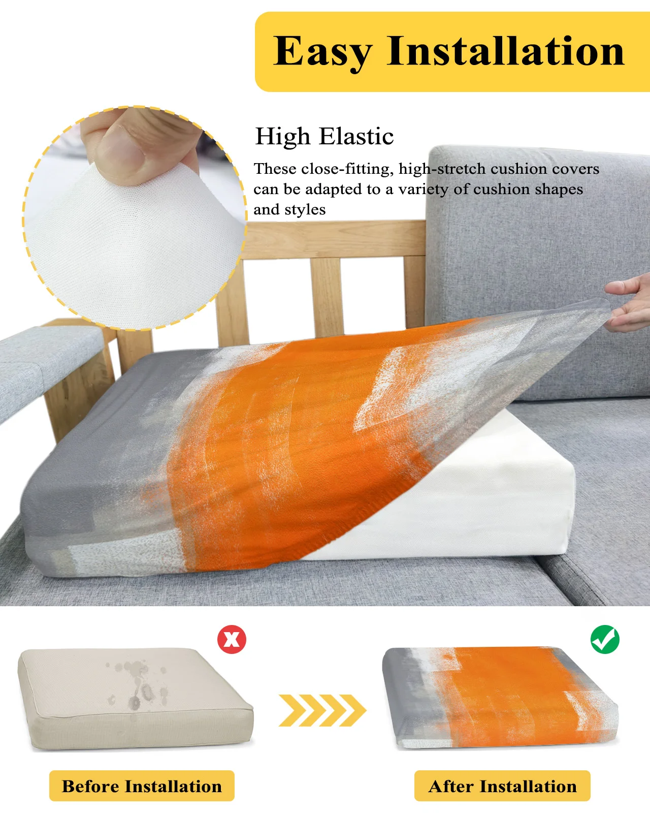 Оранжево-сиво абстрактна живопис с маслени бои, текстура, калъф за възглавница на седалката, протектор за дивана, Гъвкави Миещи се Сменяеми калъфи за мека мебел