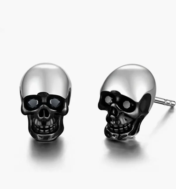 Популярни обеци-черепа от неръждаема стомана за мъже, обеци в стил ретро, готически, европейски и американски тенденция, обеци от титанов стомана