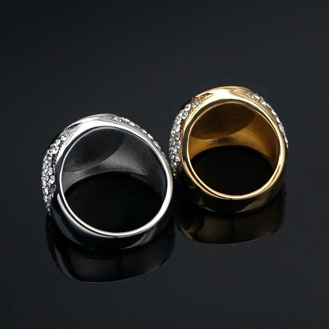 Популярно в Европа и Америка хип-хоп пръстен от неръждаема стомана с кръгла инкрустиран цирконий, готическата метален пръстен, подходящ за партита