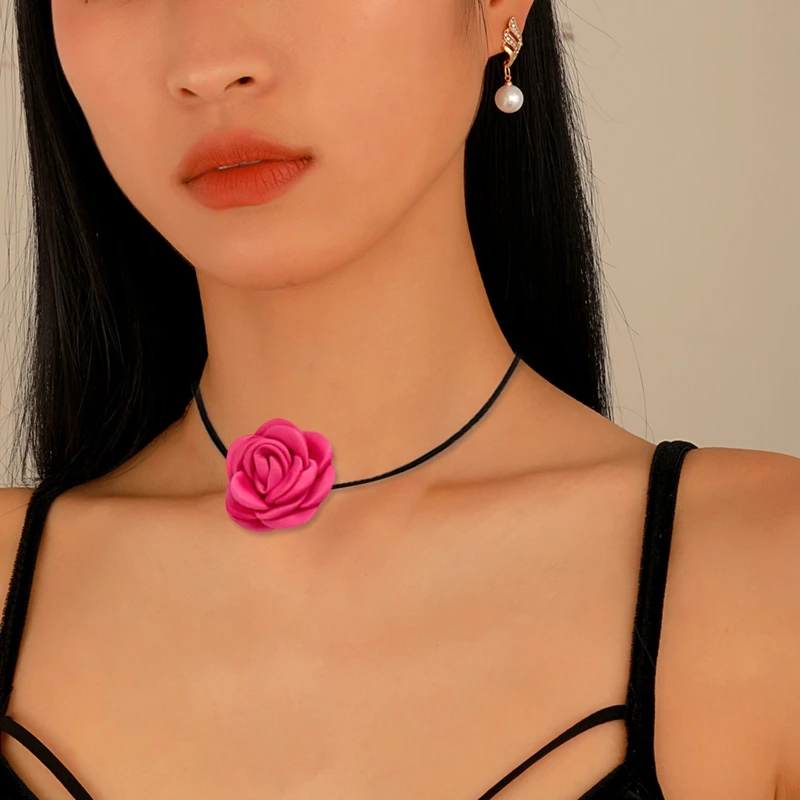 Романтични Готически Голям Рози Цвете Ключицата Верига Огърлица За Жени, Дамски Корейската Мода Регулируема Въженият Чокер Y2K Аксесоари