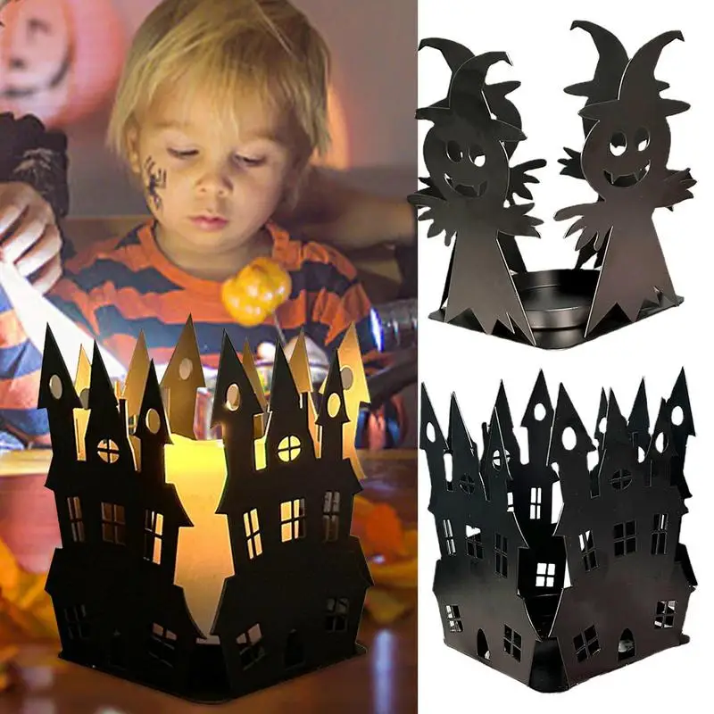 Свещник за Хелоуин, украса от духове къща, Метален силует на призрак, Iron декор от духове къща за выдалбливания фигурата на замък