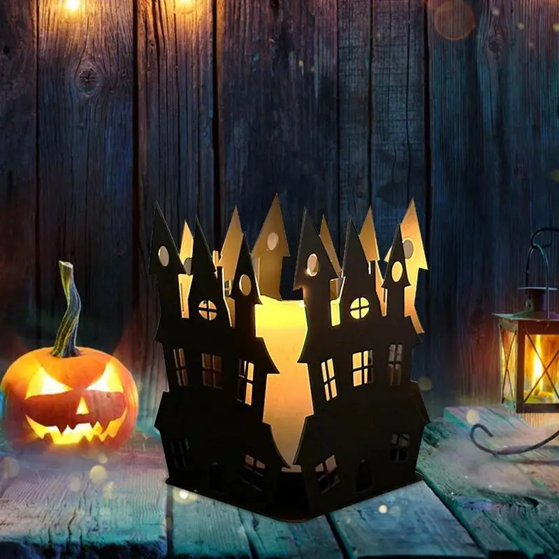 Свещник за Хелоуин, украса от духове къща, Метален силует на призрак, Iron декор от духове къща за выдалбливания фигурата на замък