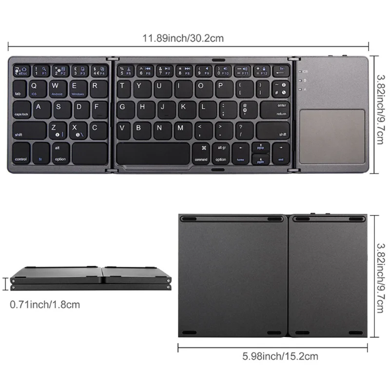 Сгъваема клавиатура за Преносим Мини-трехстворчатая Bluetooth клавиатура Безжична Сгъваема тъчпад За Windows, IOS и Android