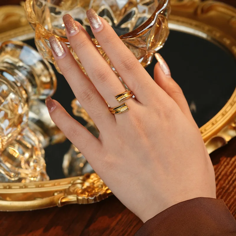 Стерлинговое сребро 925 Проба, леки луксозни бижута с Цирконием, Отворено Стилен пръстен за жени