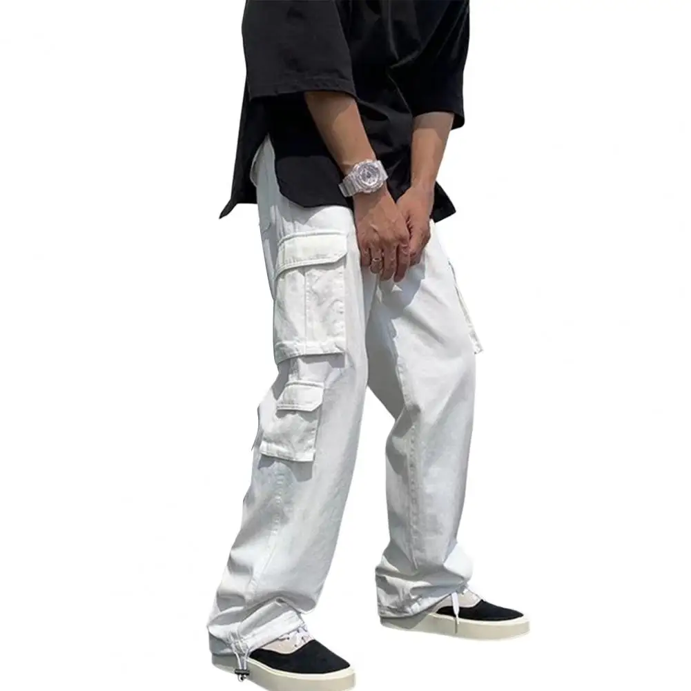 Стилни мъжки панталони с много джобове, работно облекло със защита от търкалянето, Прави Широк обикновен ежедневни панталони