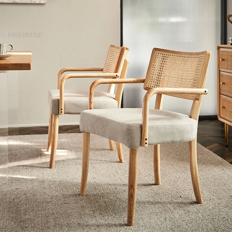 Трапезни столове от ратан в скандинавски стил за дома, маса за хранене, стол от масивно дърво, Стол с облегалка за почивка, мебели за трапезария, Дизайнерски стол