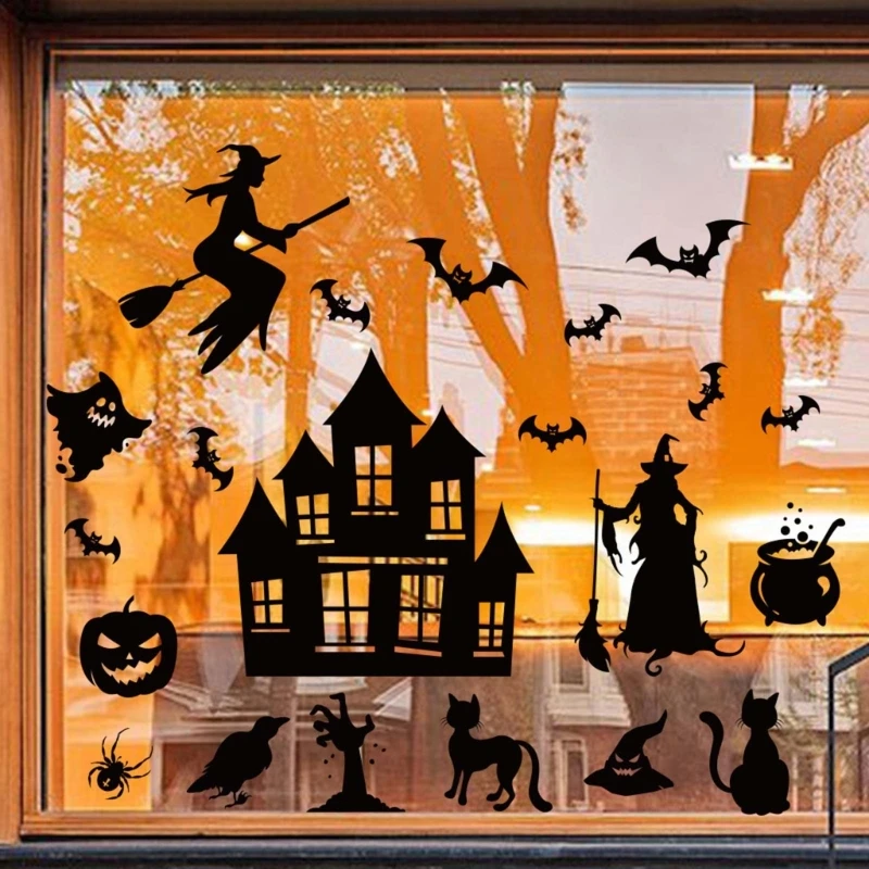 Украса за Хелоуин, направи си сам, лепенки за прозорци, Страшни Стикери за стена, Замък на Вещици, Етикети
