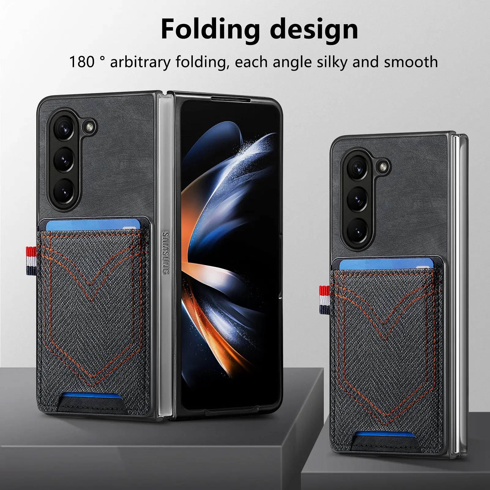 Устойчив на удари Модерен Калъф за Samsung Galaxy Z Fold 5 Fold5 Fold 4 3 Fold3 Fold4 Zfold5 5G с Джоб за карти, Кожени Калъфи За Чанти