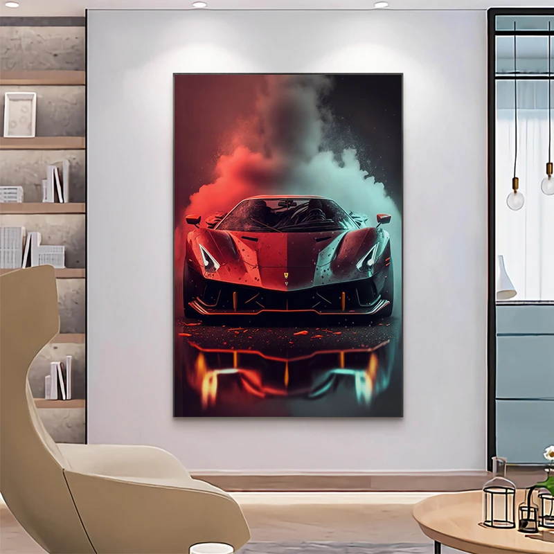 Цветна дымчатая спортна машина с принтом върху платно, известният футуристичен художествен плакат на Lamborghini, Картина за украса на стени, Началната дневна