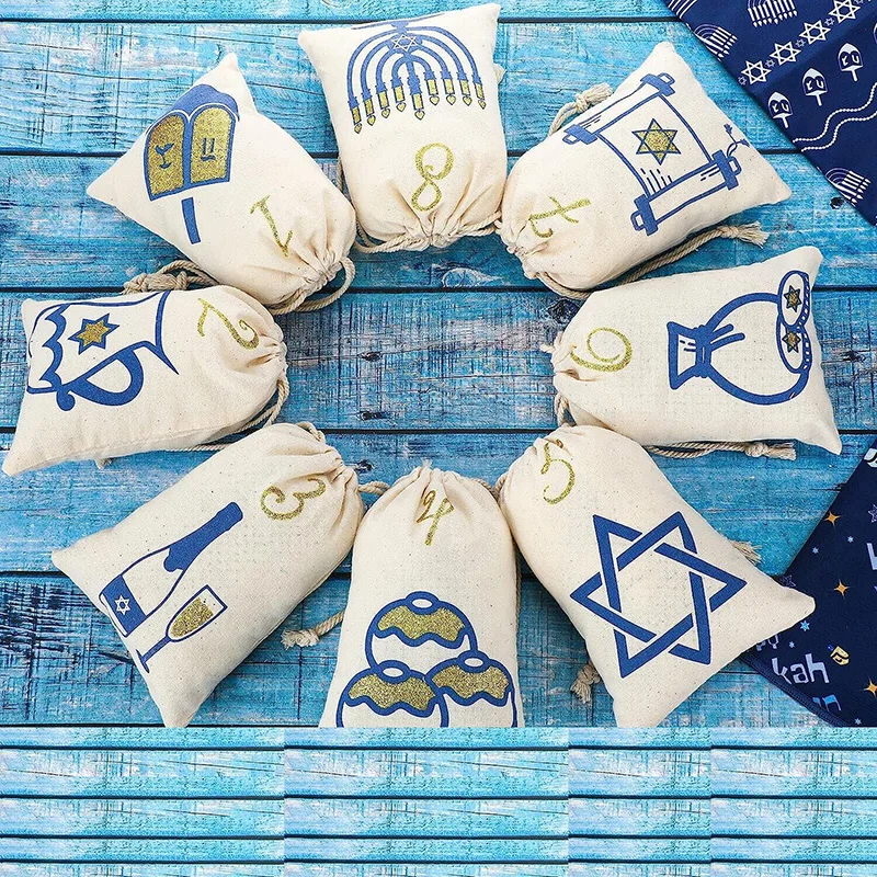 Чанта за 8 нощувки на Ханука, на късмет, на еврейския празник Ханука, Фестивал на светлините, за украса на дома камина, подарък за момче и момиче