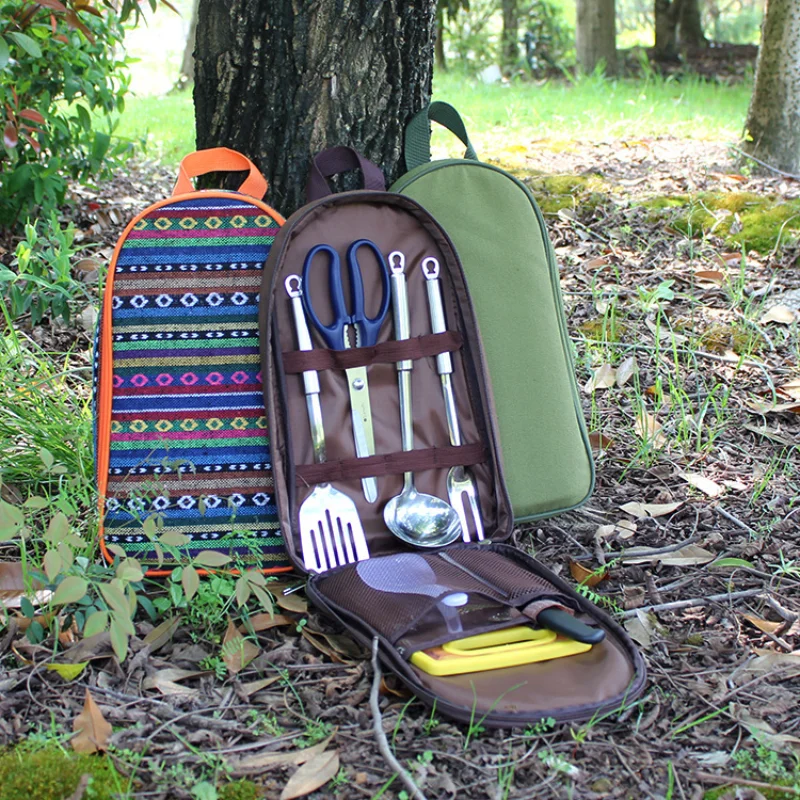 Чанта за лагер прибори, чанта за инструменти, Органайзер, за съдове, чанта за носене, съдове за пикник, пътни Настилки барбекю за Приготвяне на храна на открито