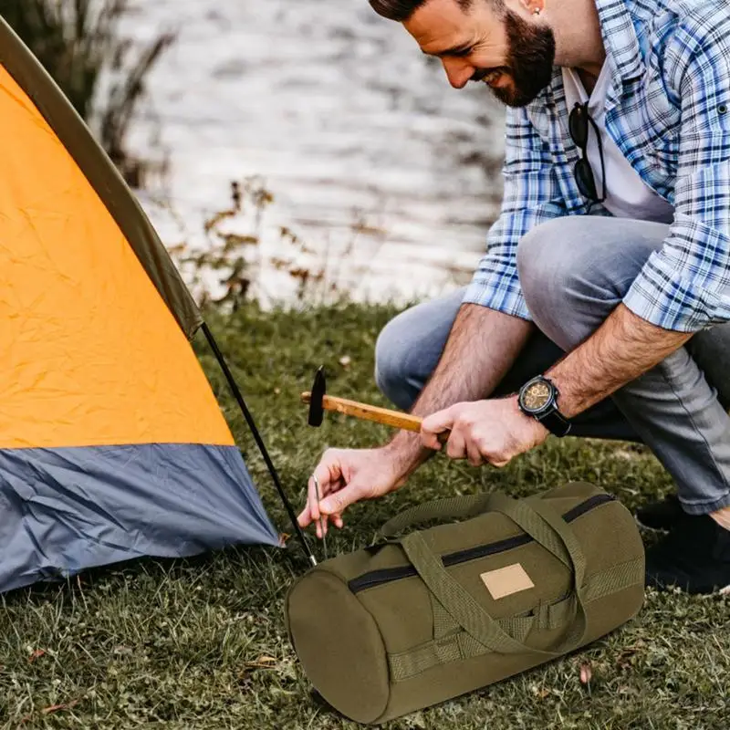 Чанта за съхранение на колове за палатки, холщовая чанта с голям капацитет, 11.8 инча, чанта за закачалки, дизайн на пръстени, дебели платно, устойчива на счупвания