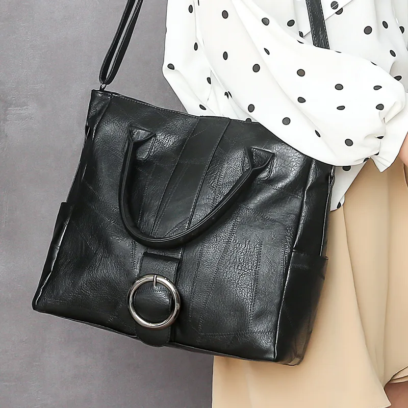 Чанта през рамо от мека измити кожа в стил ретро, дамски чанти-тоут от голям мека изкуствена кожа, дамски чанти-незабавни посланици, чанта през рамо 2023