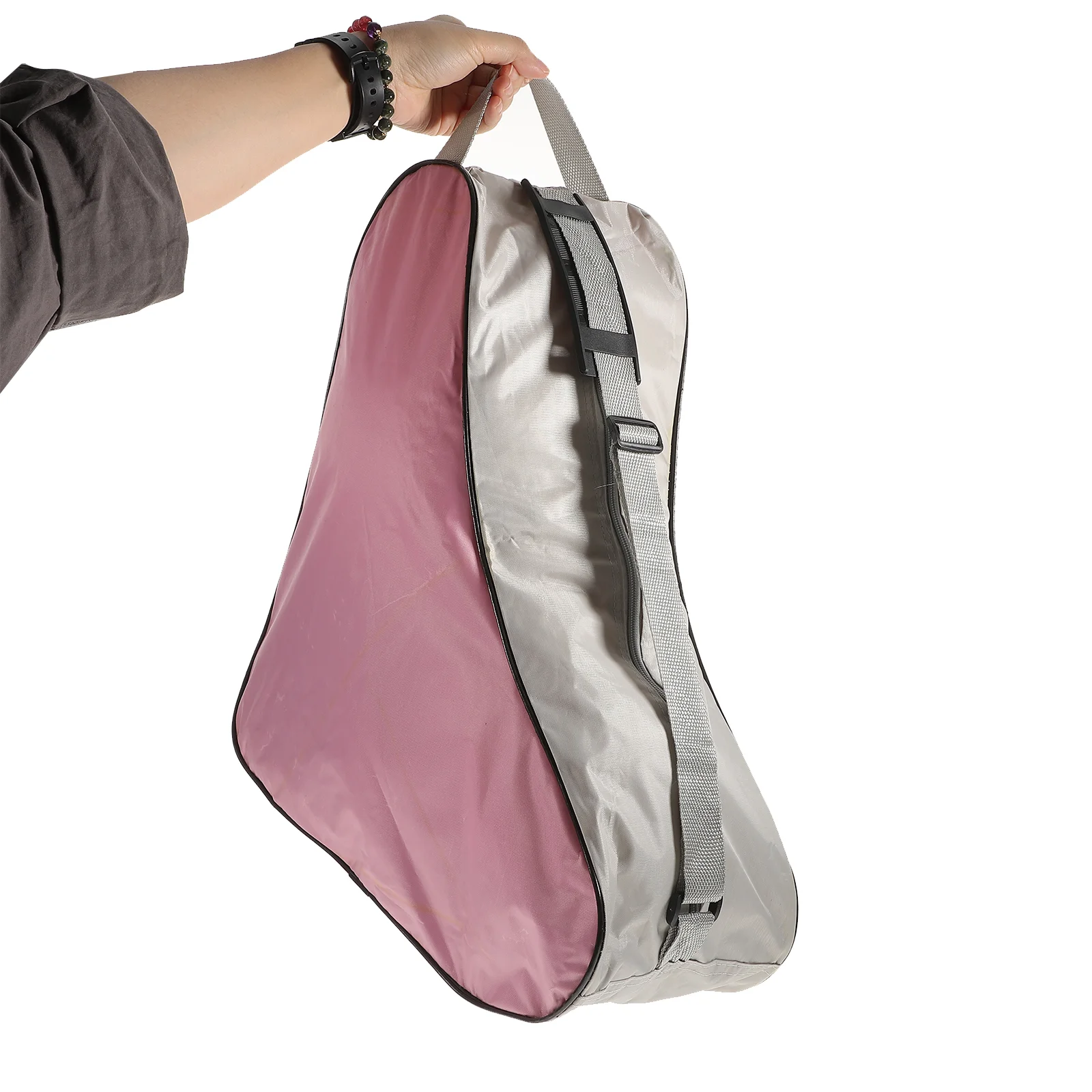 Чанта-тоут от вкара тъкан, триъгълен чанта за каране на кънки на лед, чанта през рамо, опаковане голям капацитет (розов)