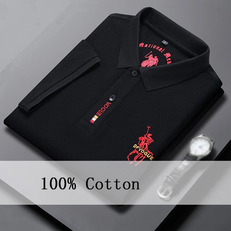 Черна мъжка тениска от чист памук с къс ръкав, Лятна мода ежедневни риза с къси ръкави с яка-часова, однотонная риза, Бяла корейската версия, мъжки топ