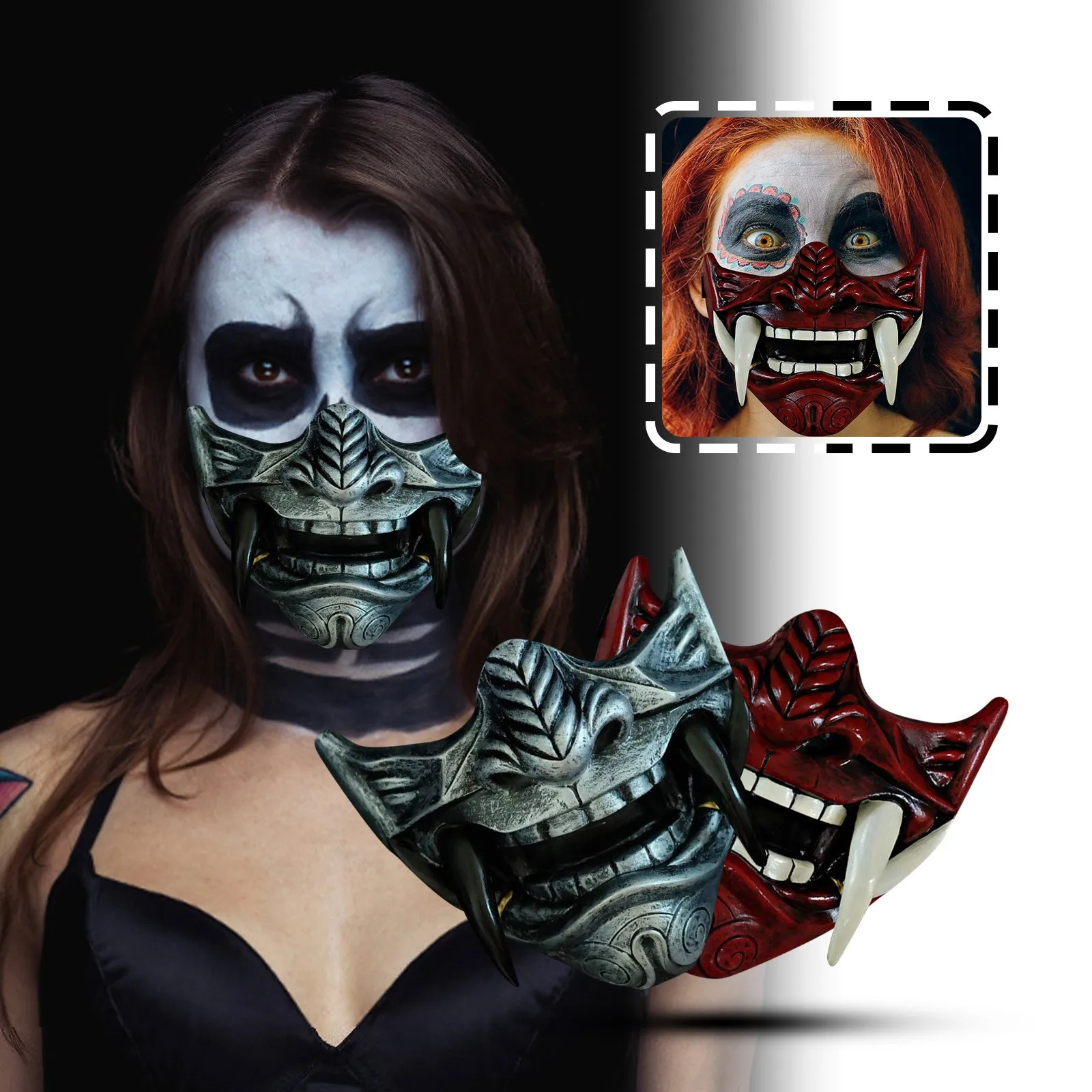 Японската Маска на Хана De-monts Те Сам-uray Кабуки Праджня, Пластмасова маска на Зъл Убиец, Модни маска на половината от лицата, Cosplay на Хелоуин